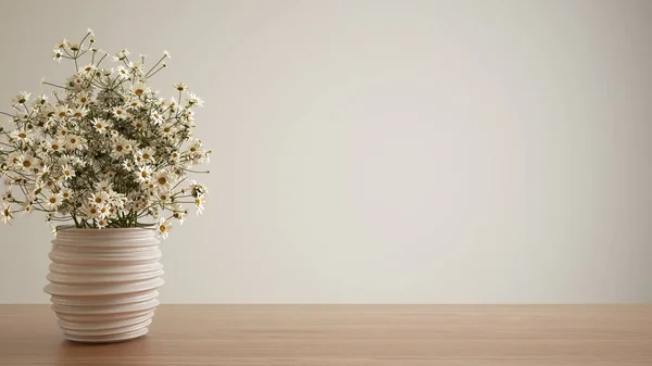 Asztali Vagy Polc Cserépdarab Vázával Százszorszépekkel Vadvirágokkal Díszítéssel Rét Csendélet — Stock Fotó