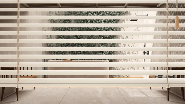 Persianas Brancas Venezianas Vista Perto Sobre Banheiro Moderno Com Banheira — Fotografia de Stock