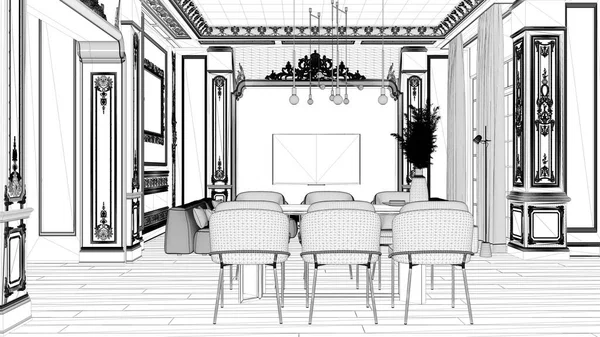 Proyecto Proyecto Anteproyecto Muebles Modernos Apartamento Clásico Salón Comedor Con —  Fotos de Stock