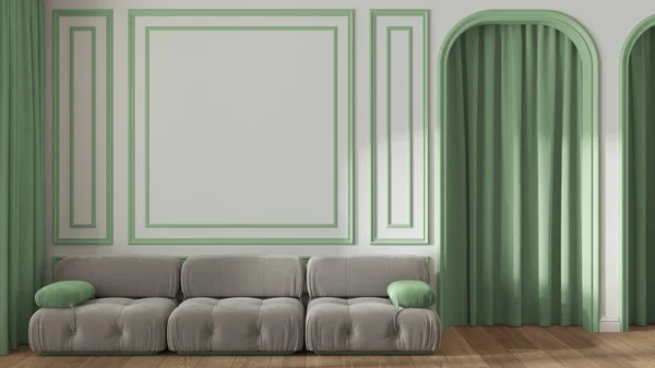 Neoclassic Living Room Molded Walls Copy Space Template Arched Door — Stock Photo, Image