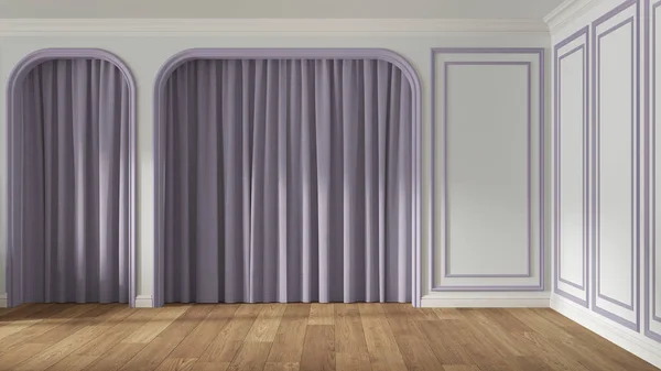 Quarto Vazio Design Interiores Tons Pastel Branco Roxo Espaço Aberto — Fotografia de Stock