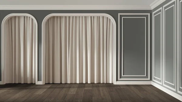 Quarto Vazio Design Interiores Tons Brancos Escuros Espaço Aberto Clássico — Fotografia de Stock