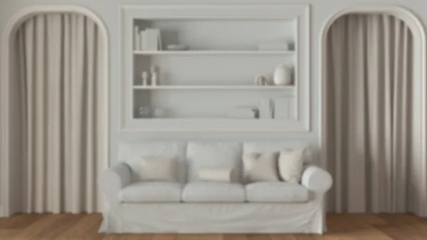 Blurred Background Neoclassic Living Room Close Molded Walls Bookshelf Arched — Stock Photo, Image