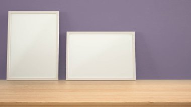 Çerçeve ahşap masaya, masaya ya da rafa yapıştır. Fotokopi alanı, iç tasarım şablonu olan mor alçı duvar arkaplanı