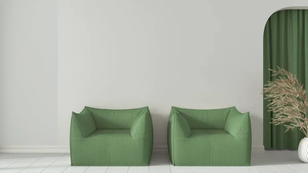 Innenarchitektur Hintergrund Weiß Und Grüntönen Wohnzimmer Mit Sesseln Nahaufnahme Gipswand — Stockfoto