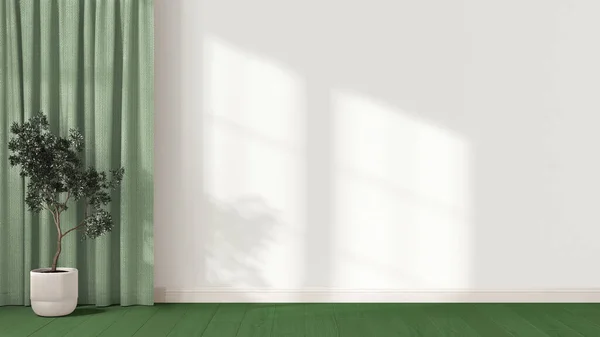 Innenarchitektur Hintergrund Weiß Und Grüntönen Mit Kopierraum Leere Wand Parkettboden — Stockfoto