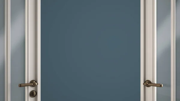 Abertura Porta Vidro Branco Clássico Fundo Azul Vazio Com Espaço — Fotografia de Stock