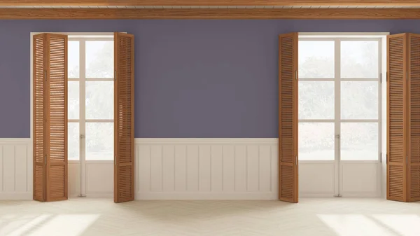 Дизайн Інтер Єру Фону Порожня Кімната Білих Фіолетових Тонах Паркетною — стокове фото