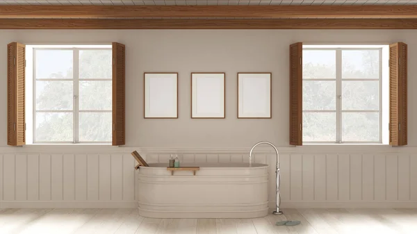 Romantic Bathroom Background Freestanding Bathtub White Tones Frame Mockup Two — Stockfoto