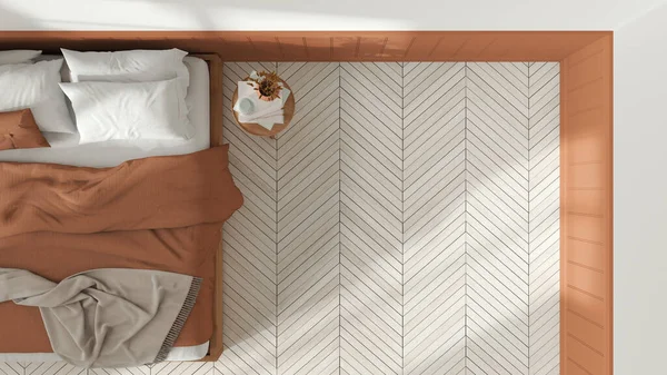 Wooden Romantic Bedroom White Orange Tones Mater Bed Blankets Side — Fotografia de Stock
