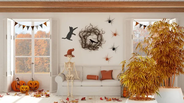 Zen Interiér Květináčem Bambusové Rostliny Přirozený Design Interiéru Halloween Obývací — Stock fotografie