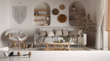 Beyaz masa üstü ya da rafta minimalist kuş süsü, kuş süsü - bohem ahşap oturma odasında bohem tarzı, Akdeniz iç tasarımı