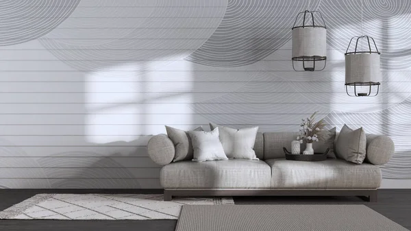 Wabi Sabi Living Room White Dark Tones Copy Space Wooden — Stockfoto