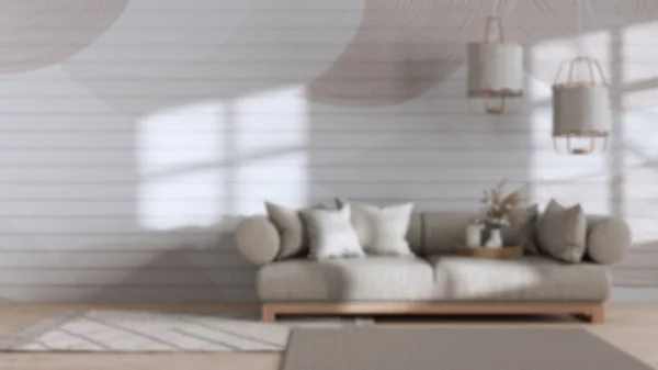 Blurred Background Wabi Sabi Living Room Copy Space Wooden Fabric — Foto Stock