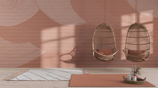 Home Interior Design Japanese Style White Orange Tones Wabi Sabi — Fotografia de Stock