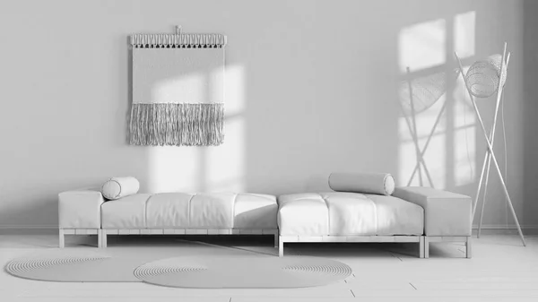 Total White Project Draft Wabi Sabi Living Room Plaster Wall — 图库照片