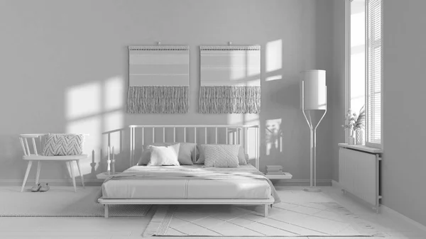 Total White Project Draft Wabi Sabi Bedroom Macrame Wall Art — Foto de Stock