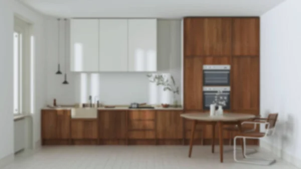Blurred Background Japandi Trendy Wooden Kitchen Dining Room Wooden Cabinets — Stockfoto