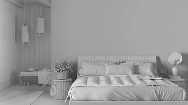 Rascunho Projeto Branco Total Maquete Design Interiores Quarto Fazenda Móveis — Fotografia de Stock
