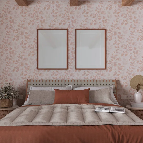 Ferme Chambre Coucher Dans Les Tons Orange Beige Avec Maquette — Photo