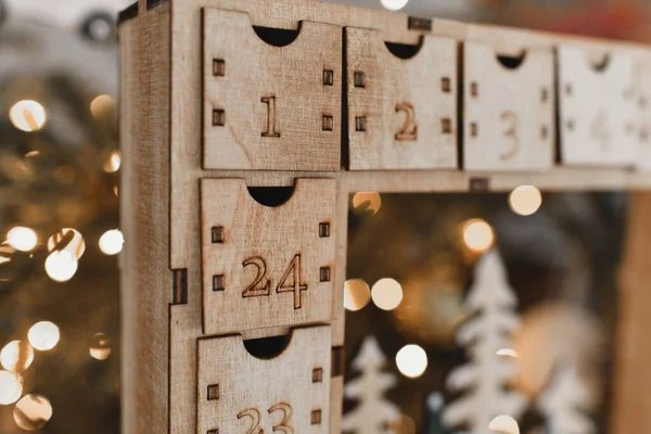 Ένα Ξύλινο Ημερολόγιο Έλευση Για Χριστούγεννα — Φωτογραφία Αρχείου