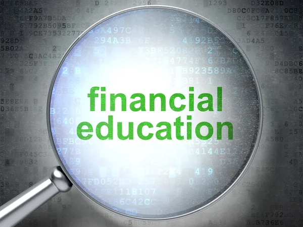 Lupa óptica con palabras educación financiera en dígitos — Foto de Stock