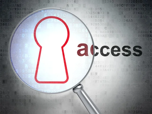 Lente d'ingrandimento ottica con icona del buco della serratura e parola "accesso" su — Foto Stock