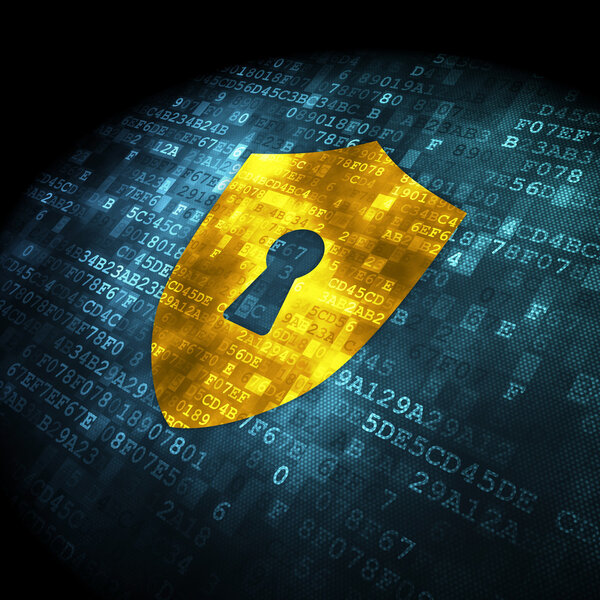 Security concept: shield with keyhole on digital background