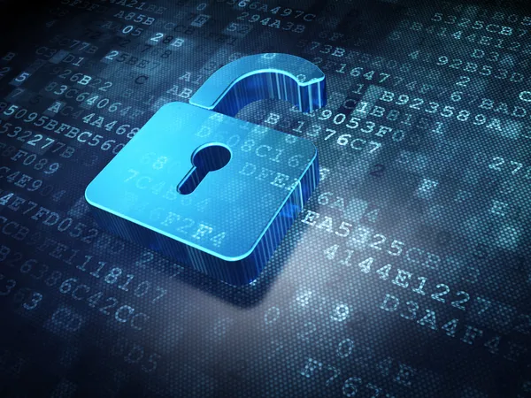 Концепция безопасности: синий открытый замок на цифровом фоне Лицензионные Стоковые Фото