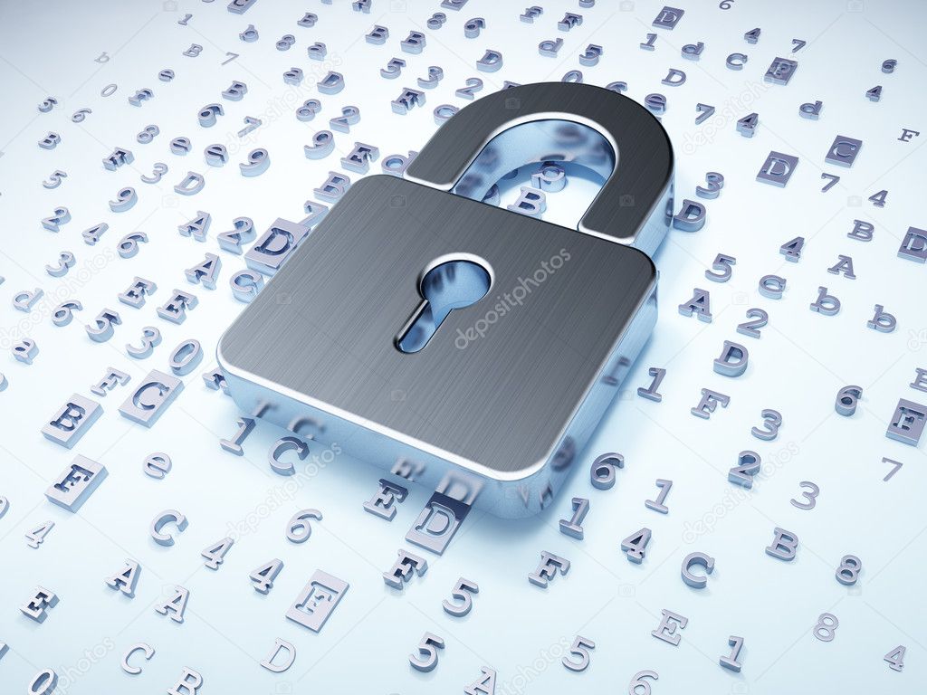 Security concept: silver closed padlock on digital background