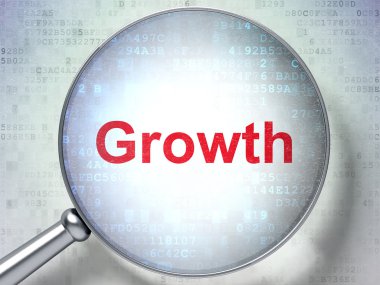 Dijital arka plan üzerinde kelime büyüme ile optik cam büyütme