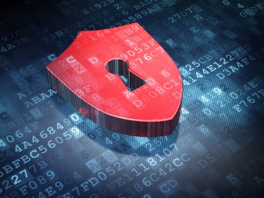 Gizlilik kavramı: kırmızı kalkan ile Keyhole dijital arka plan üzerinde