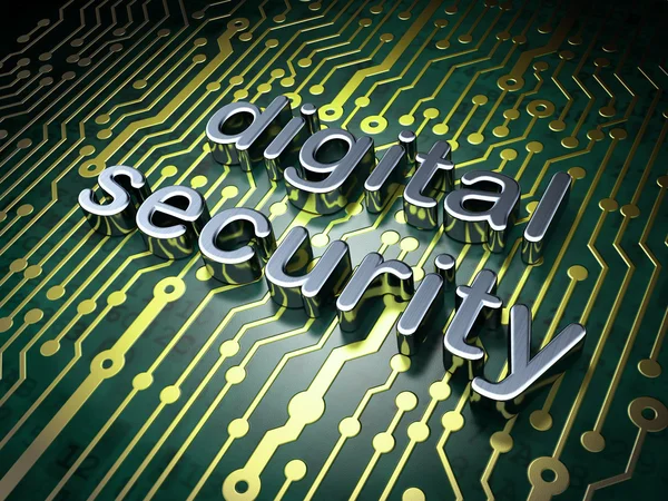 Концепция безопасности: электронная плата со словом "цифровая безопасность" — стоковое фото