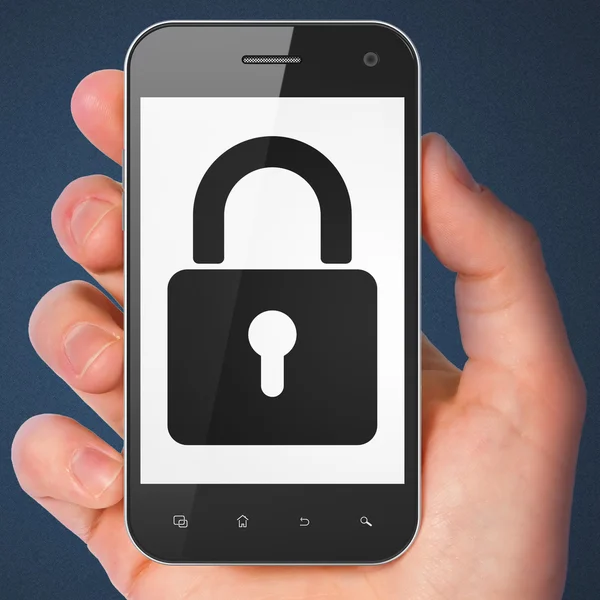 Säkerhetsbegreppet: smartphone med stängt hänglås. — Stockfoto