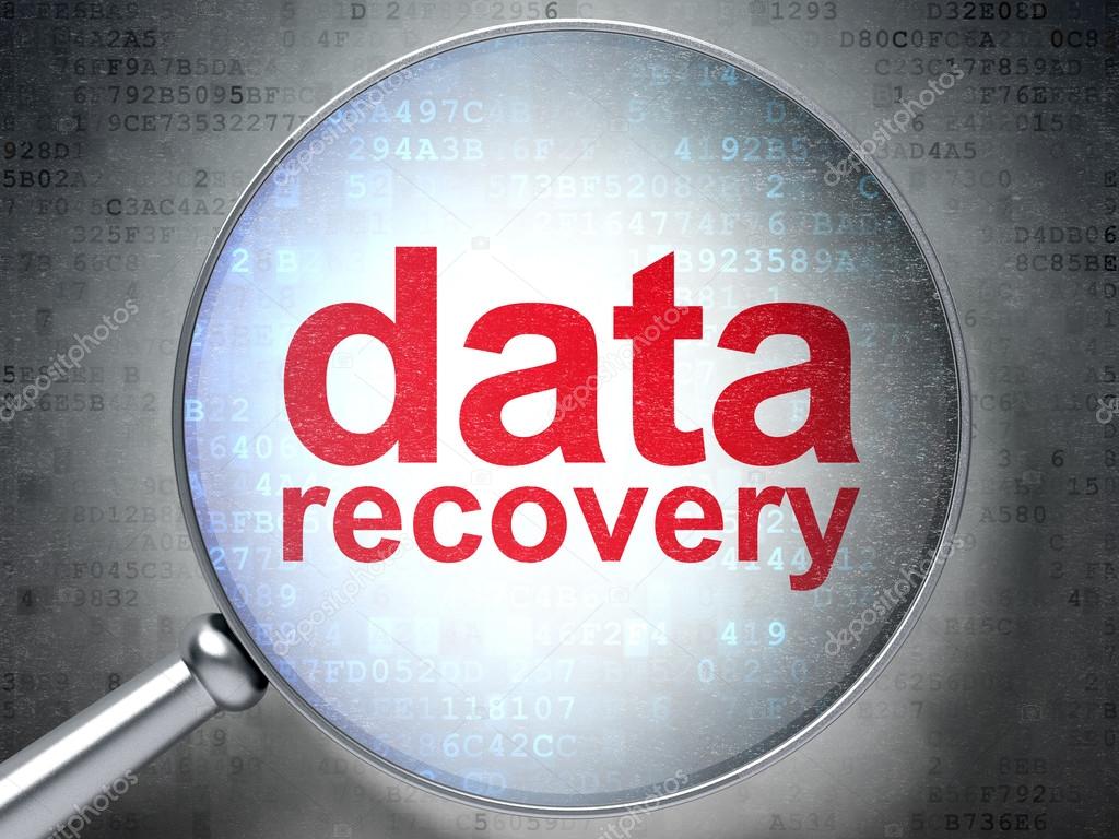 Information concept: optical glass with words Data Recovery