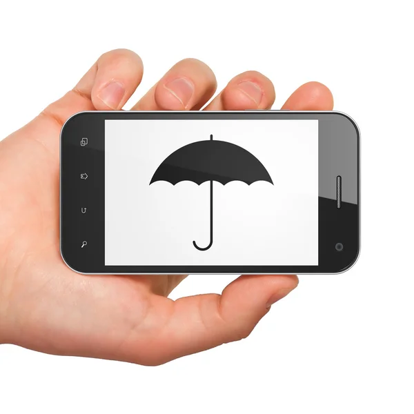 Datenschutz-Konzept: Smartphone mit Regenschirm. — Stockfoto