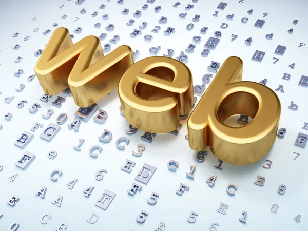 Web utveckling Seo koncept: Golden Web på digital bakgrund — Stockfoto