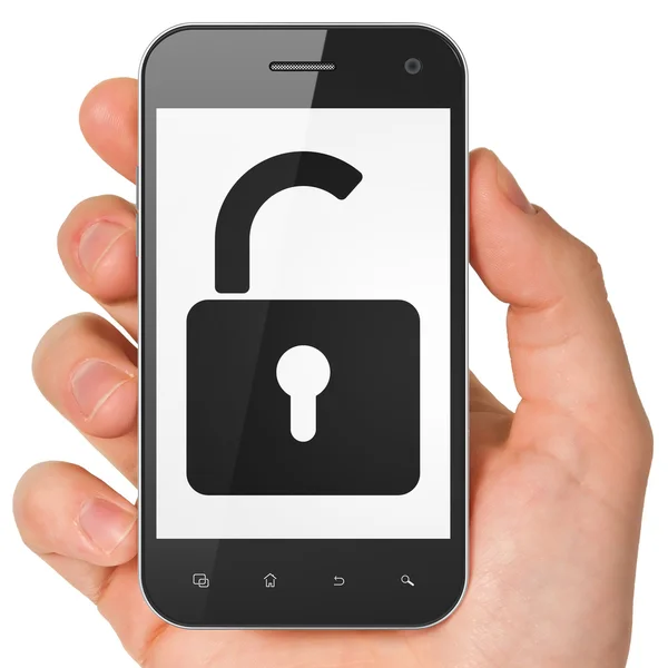 Protection concept: smartphone with Opened Padlock. — Stock Photo, Image