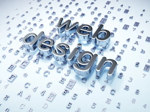 Concetto di web design SEO: Silver Web Design su sfondo digitale — Foto Stock