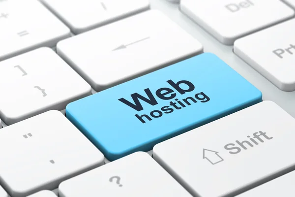 SEO web design concept: computertoetsenbord met Web Hosting — Stockfoto