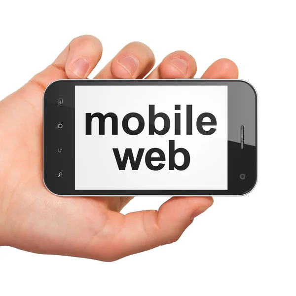 SEO web utvecklingskoncept: smartphone med Mobile Web — Stockfoto