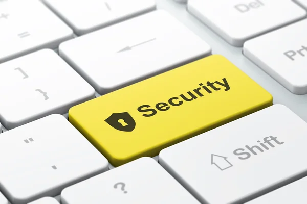 Conceito de privacidade: teclado de computador com escudo com fechadura e — Fotografia de Stock