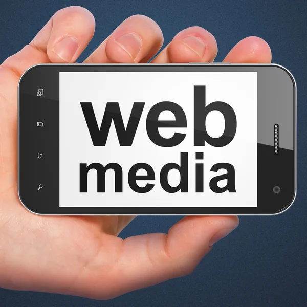 SEO web ontwikkelingsconcept: smartphone met Media van het Web — Stockfoto