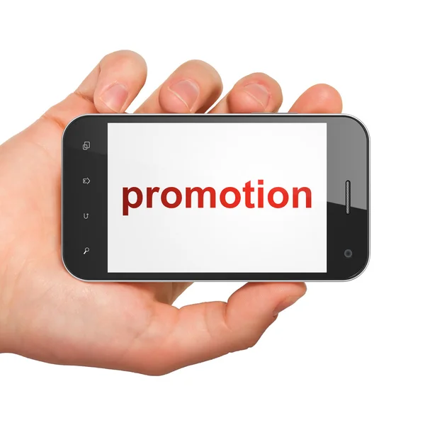 Conceito de publicidade: smartphone com promoção — Fotografia de Stock