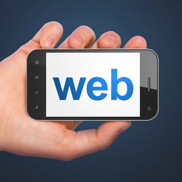 SEO web utvecklingskoncept: smartphone med Web — Stockfoto