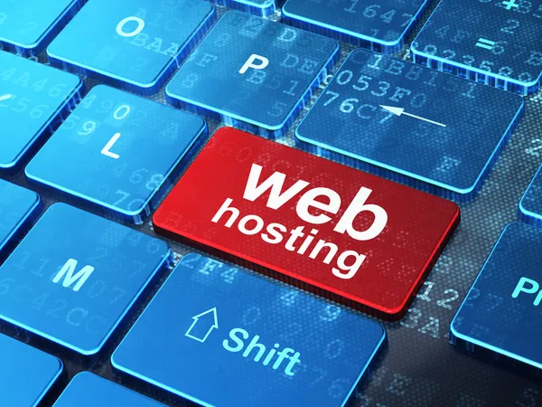 Web Tasarım: Web Hosting ile bilgisayar klavye — Stok fotoğraf