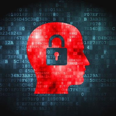 Ekonomi kavramı: dijital arka plan üzerinde kafa Whis asma kilit