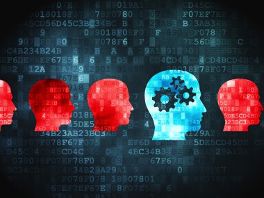 Eğitim kavramı: kafa Whis Gears dijital arka plan üzerinde