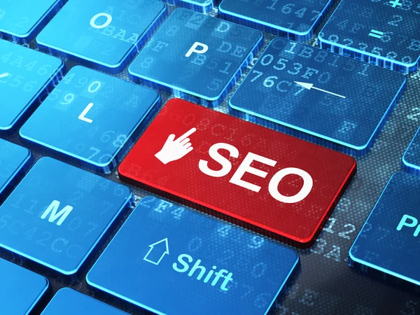 Web ontwikkelingsconcept: muiscursor en Seo op computer keyboa — Stockfoto