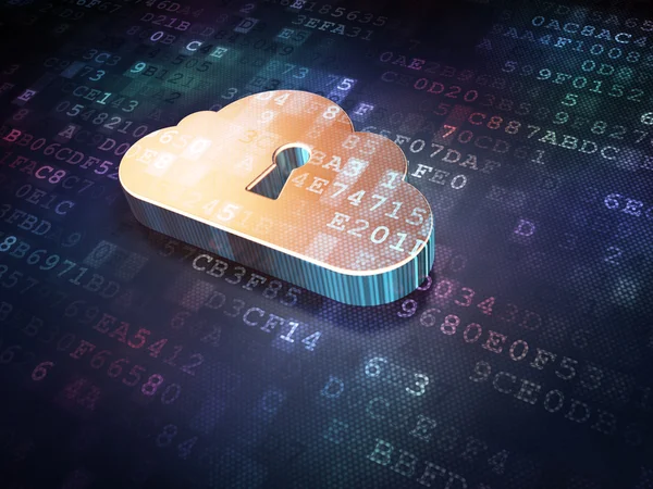 Cloud technology concept: Golden Cloud Whis Keyhole on digital b — Stock Photo, Image